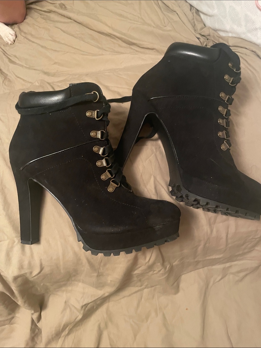 JustFab Black Suede Lace-Up High Heel Ankle Boot